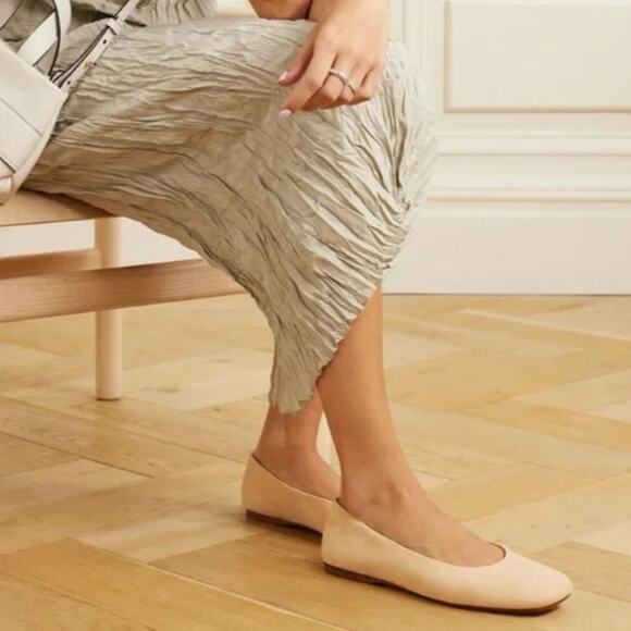 Vince Leah Leather Ballet Flat Ballerina Square Toe Minimalist